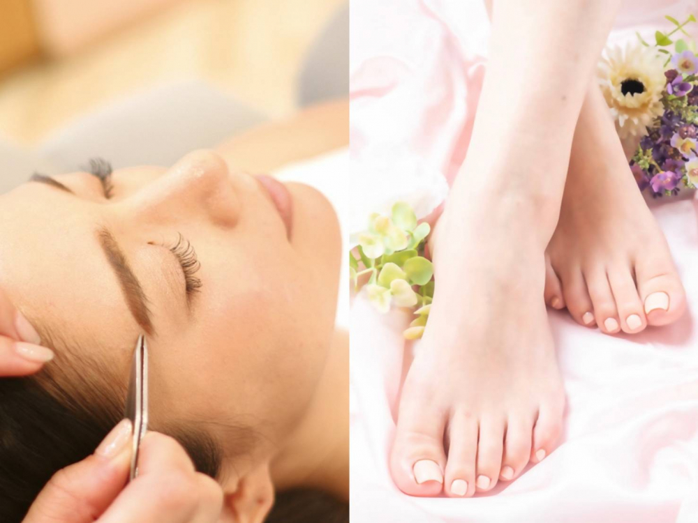 フット角質ケア&美眉スタイリング同時施術で時短!